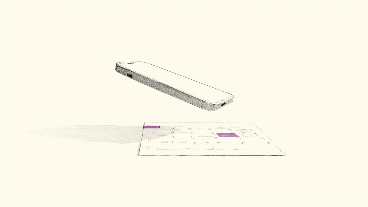 Smartphone envolto em vidro curvo como pedra polida sobre calendário de vinte anos alude ao iPhone de aniversário da Apple.