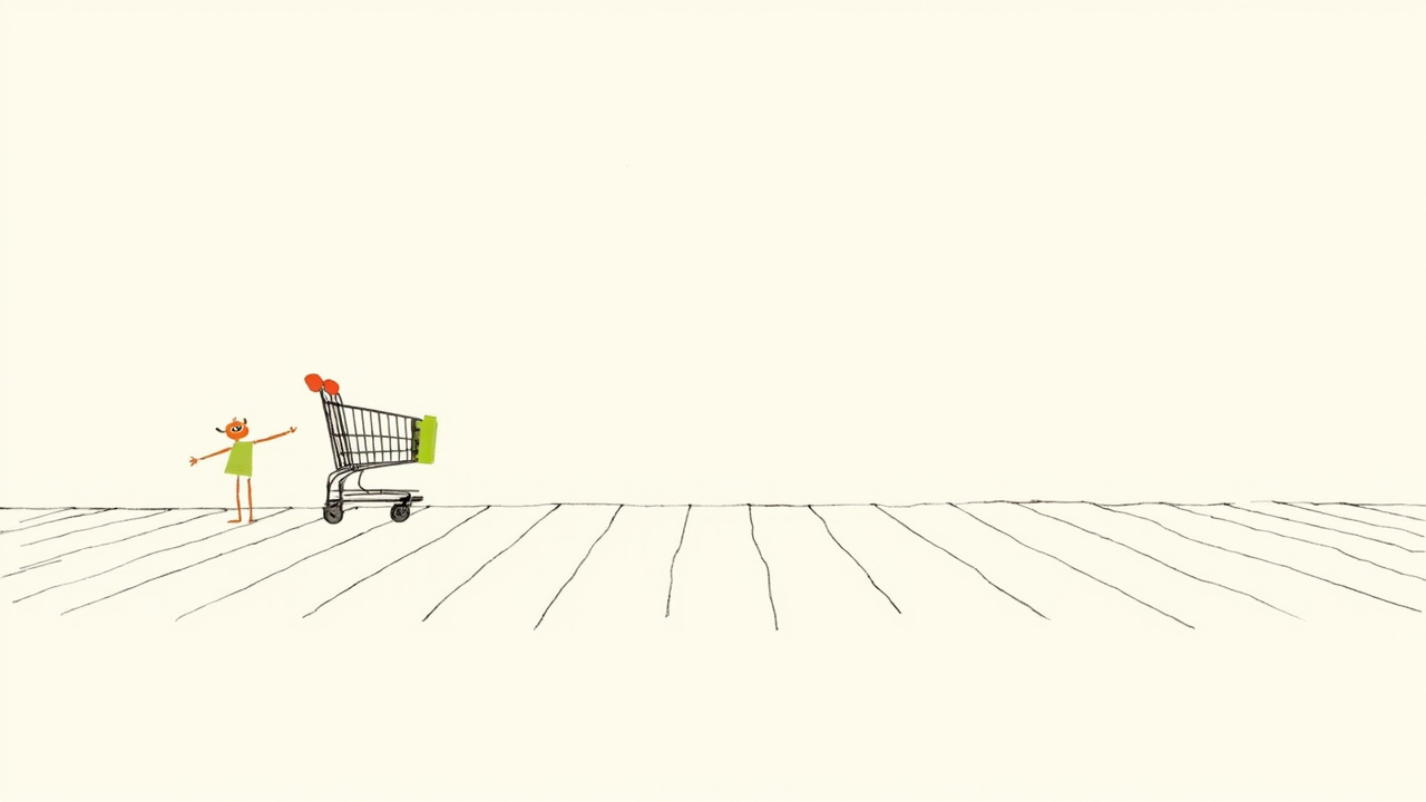 Carrinho de compras parado na faixa enquanto mascote laranja aponta o caminho, consumidores validando IA no Reddit