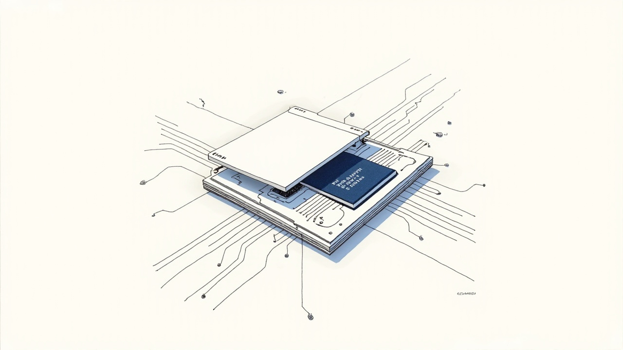 Chip aberto mostra núcleos de CPU ao lado de acelerador neural, conceito de TPU híbrido do Google com AMD