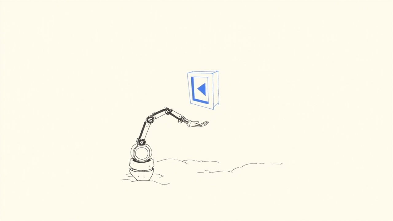 Pequena janela de terminal com braço robótico amigável entregando protótipo de app brilhante a um designer, ilustrando o Claude Code