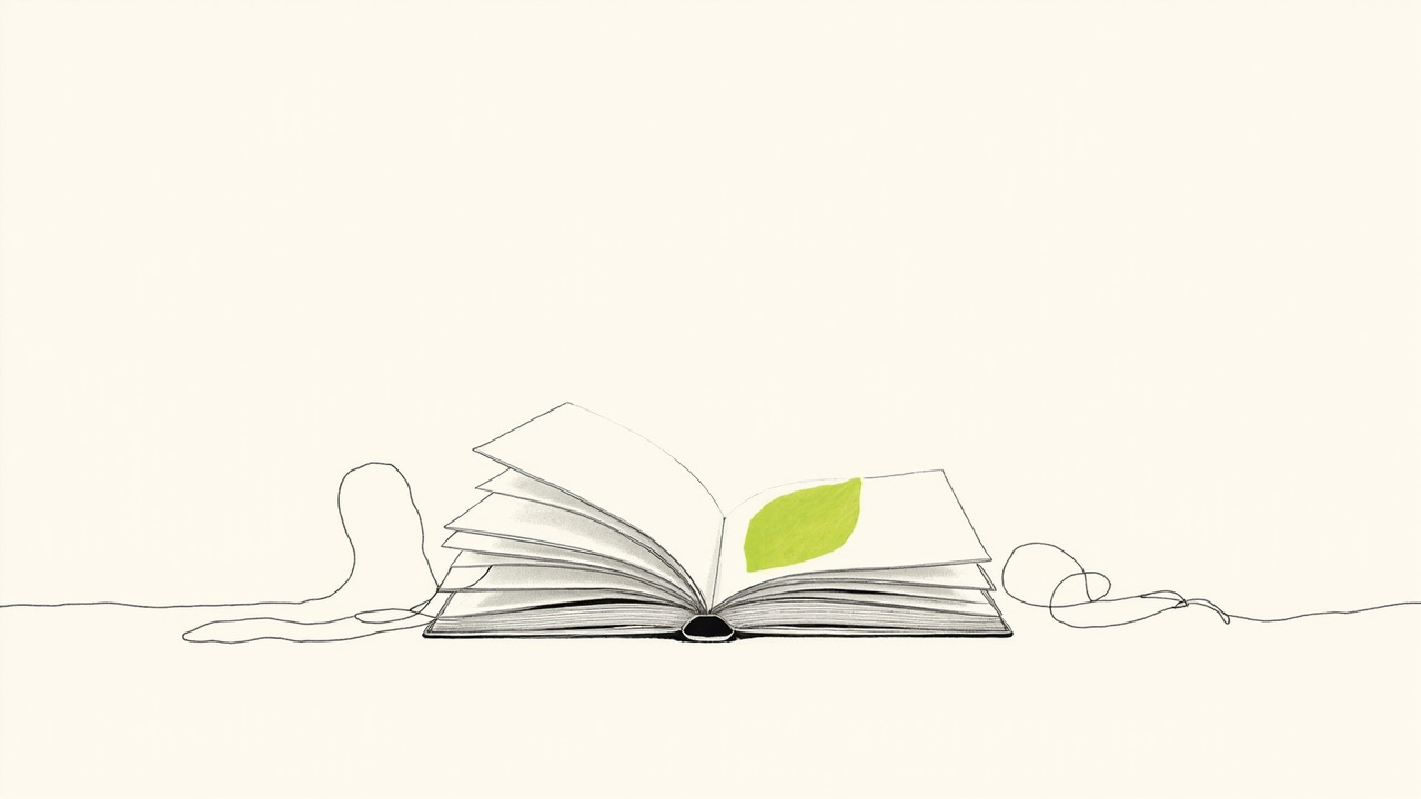 Livro aberto com fios soltos amarrados às páginas, metáfora de loops narrativos abertos e dívidas de atenção