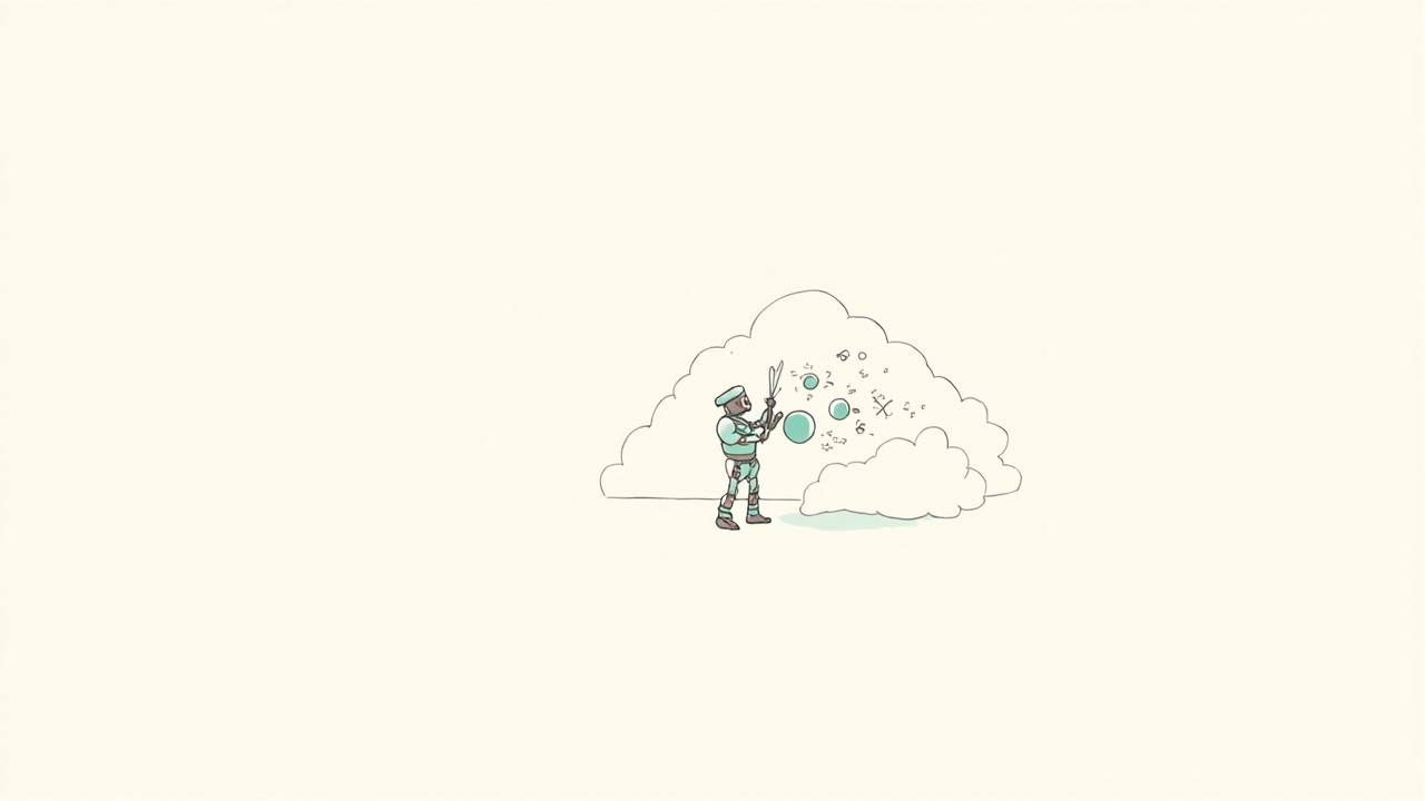 Robô operário minúsculo monta código dentro de nuvem, metáfora dos Dynamic Workers da Cloudflare