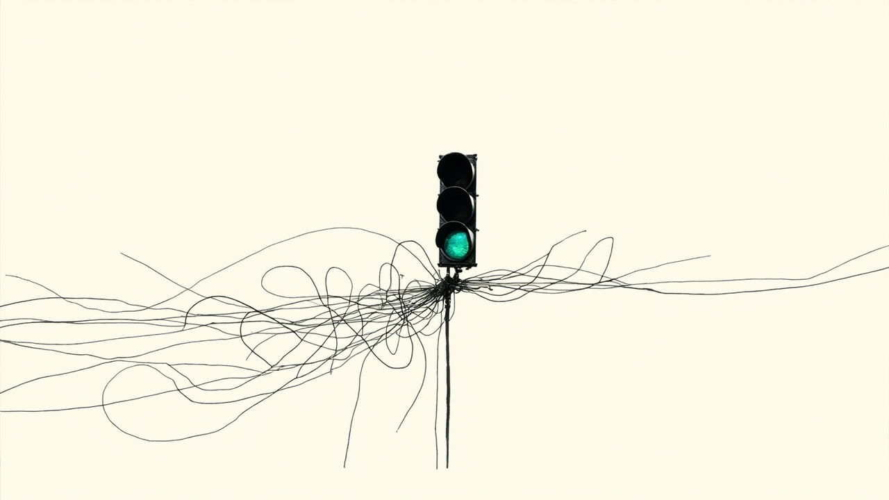 Nó de cabos de rede aperta semáforo luminoso, metáfora do colapso de tráfego no incidente do GitHub