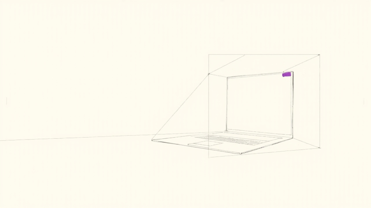 Tela de laptop emoldurada como visor de câmera com documento, metáfora do Desktop Camera do Googlebook
