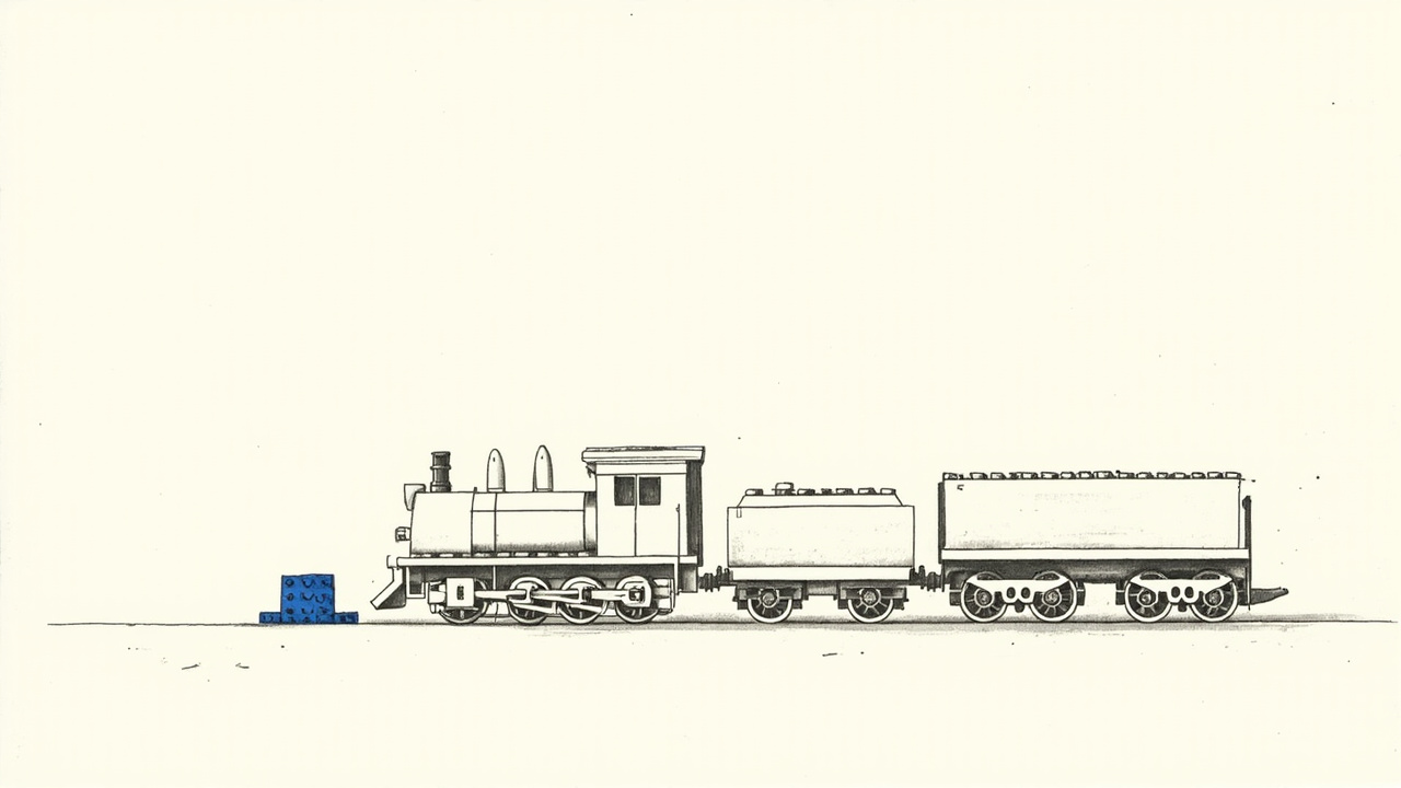 Modelo de trem feito de blocos de montar em bancada, metáfora do modelo aberto customizável Inkling