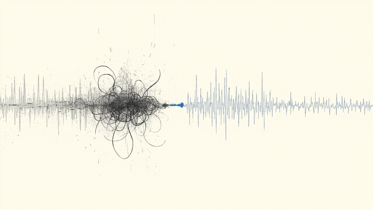 Novelo de ondas sonoras penteado em linhas organizadas, modelo S1-mini limpando transcrições de voz.