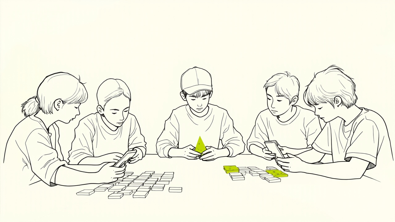 Jovens resolvem quebra-cabeça e jogam mahjong juntos, representando a alta dos encontros presenciais