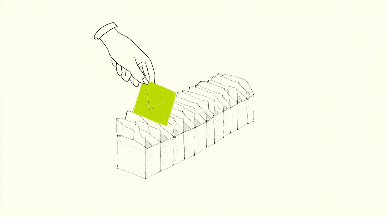 Editora destaca um link entre envelopes fechados para promover a próxima newsletter