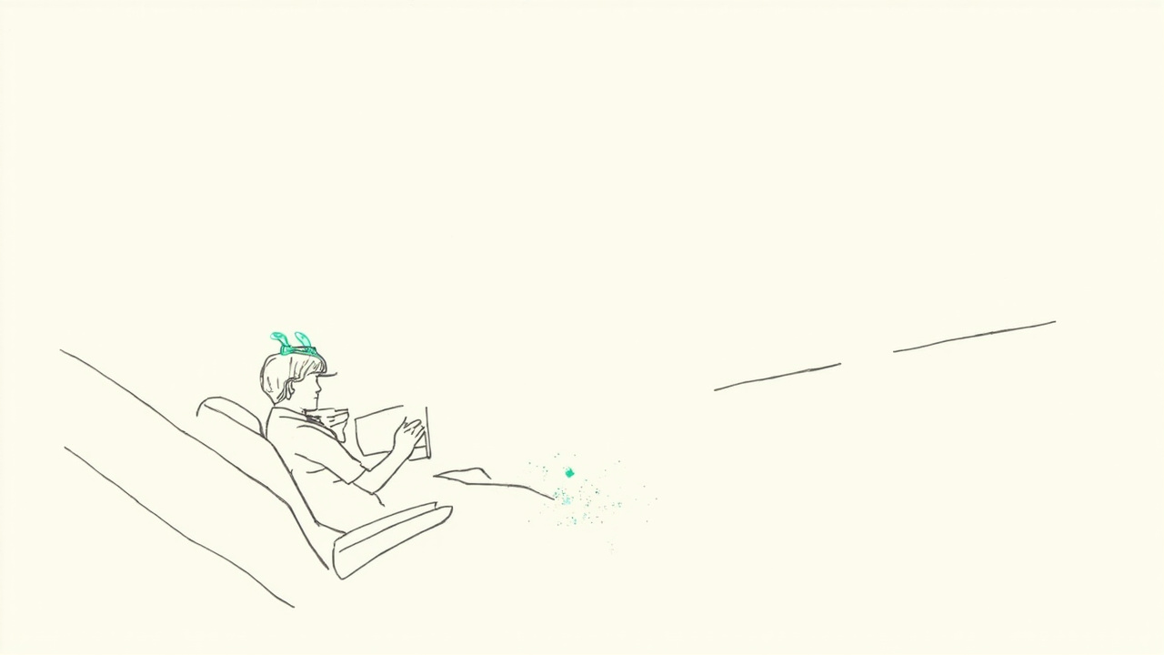 Aluno piloto voa no automático com manual empoeirado no assento, metáfora de júniores dependentes de IA sem construir expertise