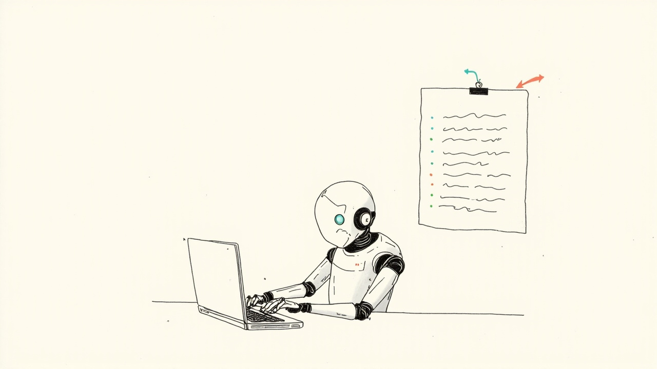Checklist de aviador preso ao teclado de robô com luzes verde e vermelha, confiabilidade para agentes de código