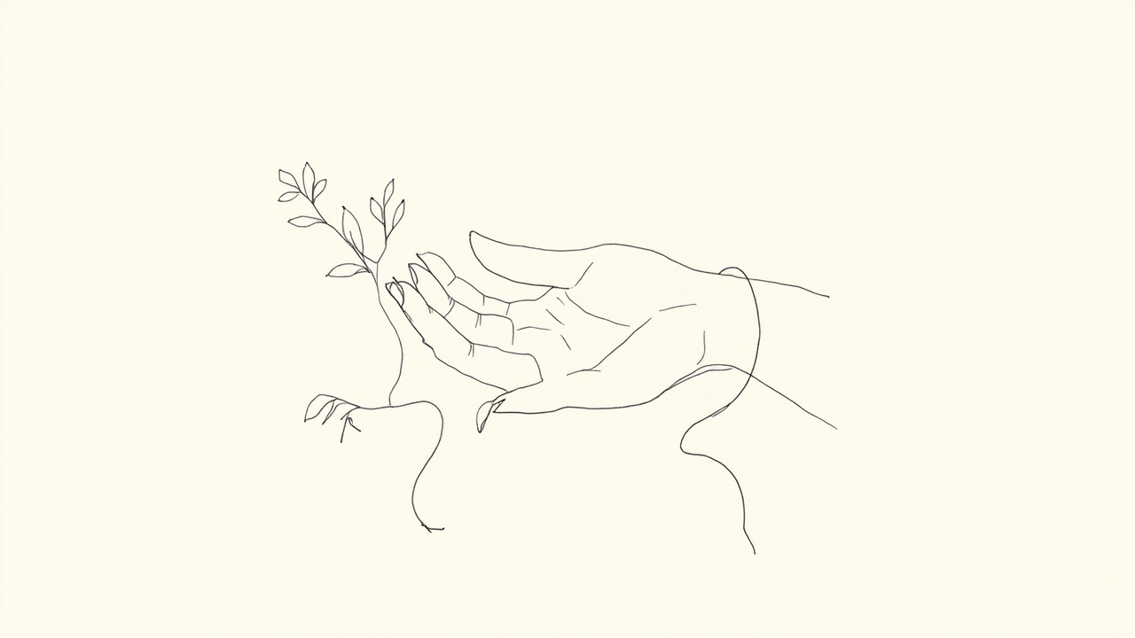 Mão humana com folhas brotando dos dedos e cipós no pulso, série Polychröm Symbiosis de Olivier Menanteau