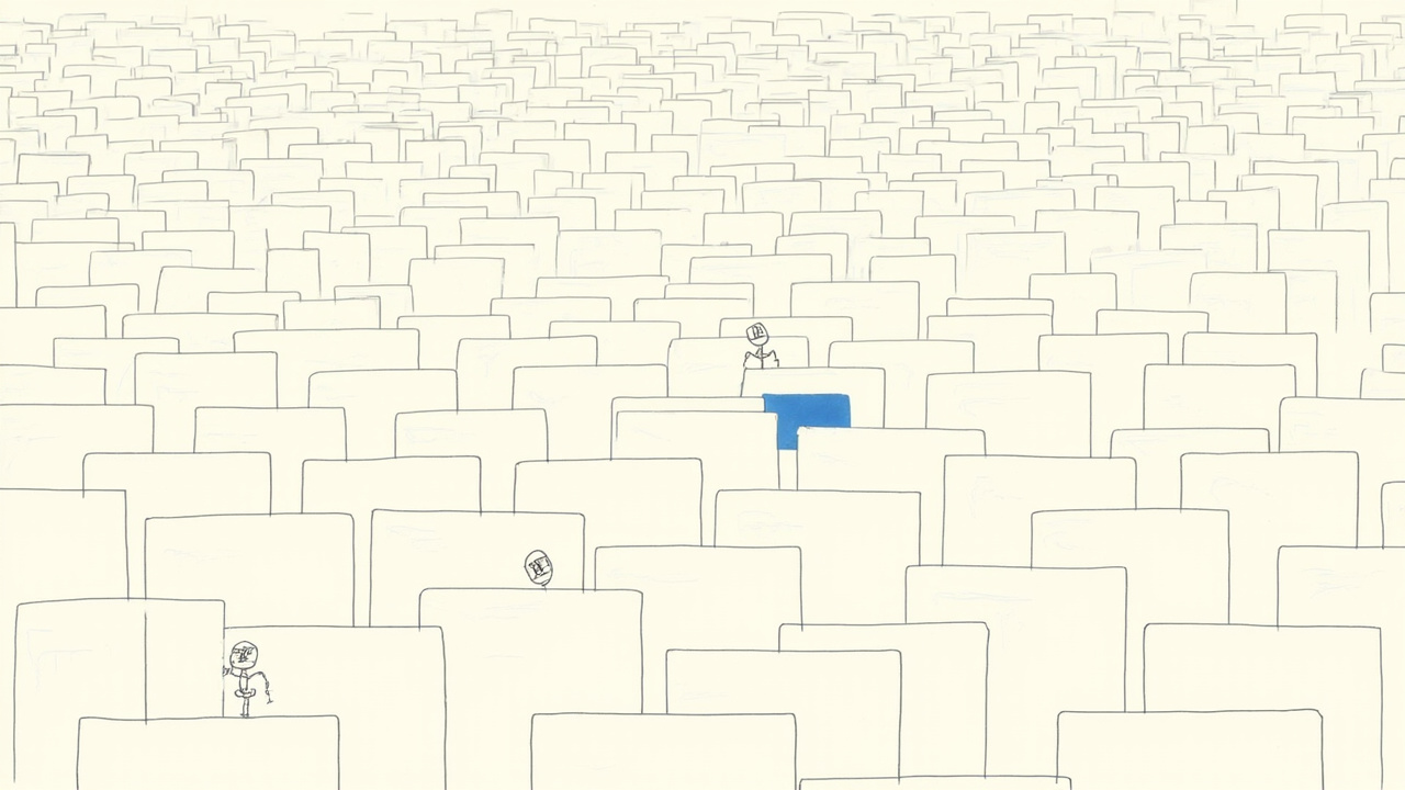Parede de páginas web com cada terceira página marcada por silhueta de robô, estudo do Pew sobre IA