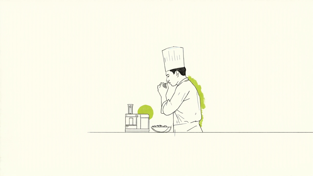 Chef prova cada prato feito no processador de alimentos, revisão humana no fluxo de conteúdo com IA da Ahrefs