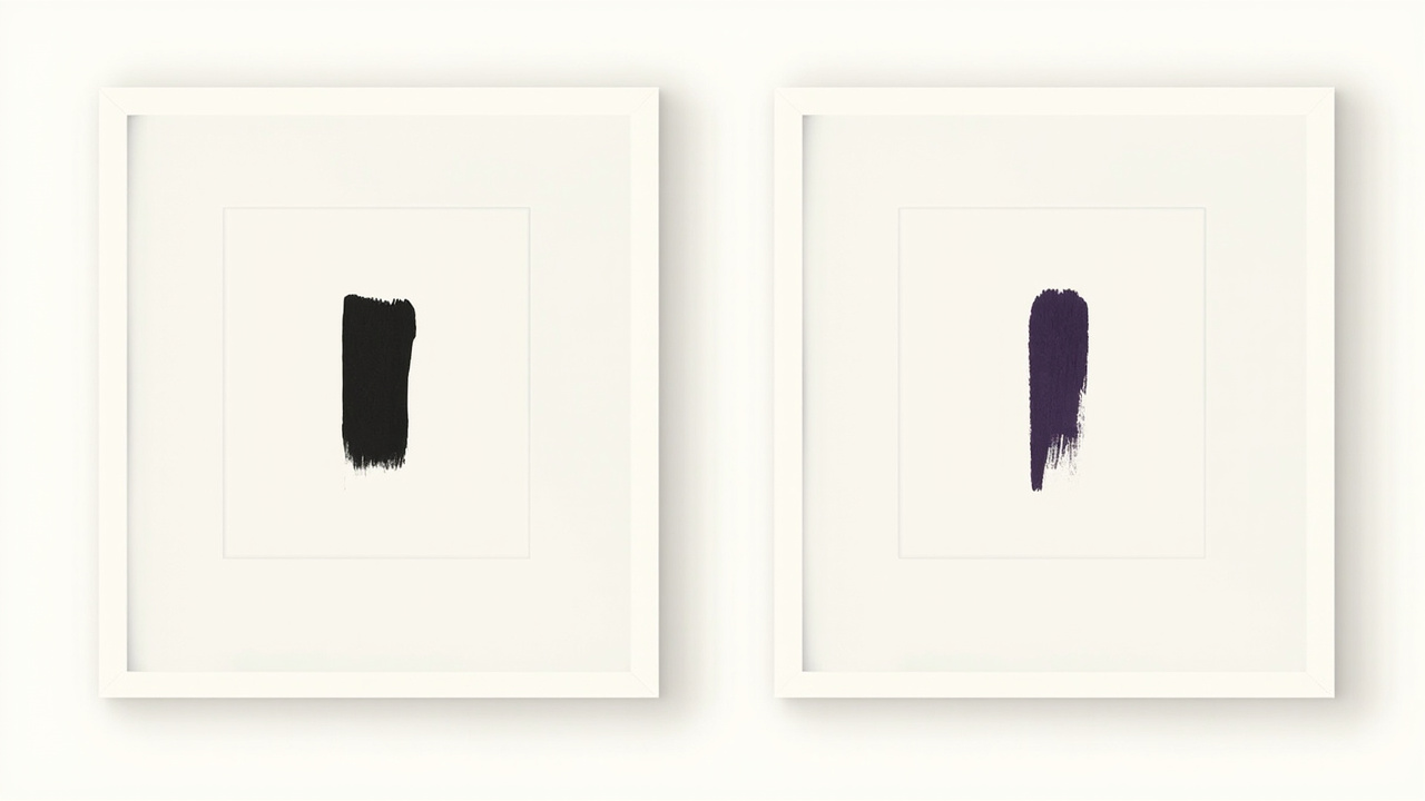 Dois quadros idênticos lado a lado, um pintado e outro impresso, comparação entre IA e fotografia de stock