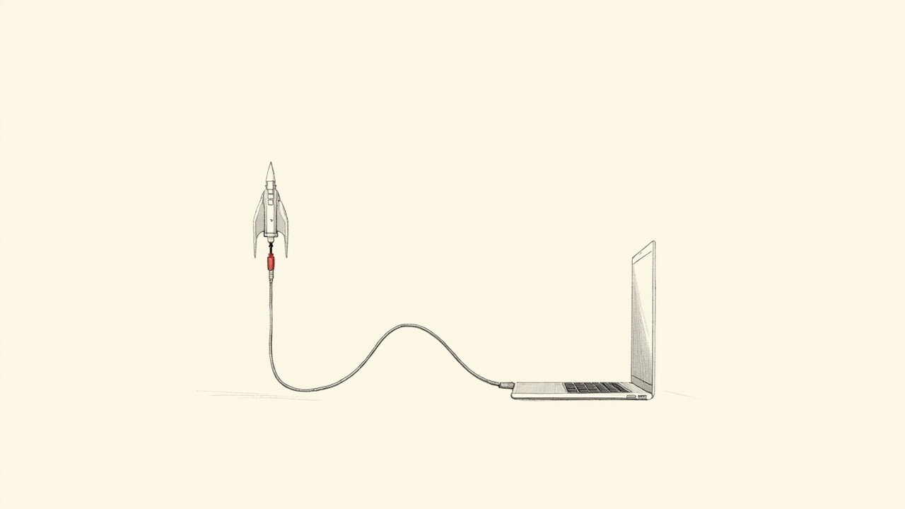 Cabo de energia sendo desconectado de um laptop com foguete ao fundo, corte do acesso da OpenAI aos modelos do Cursor