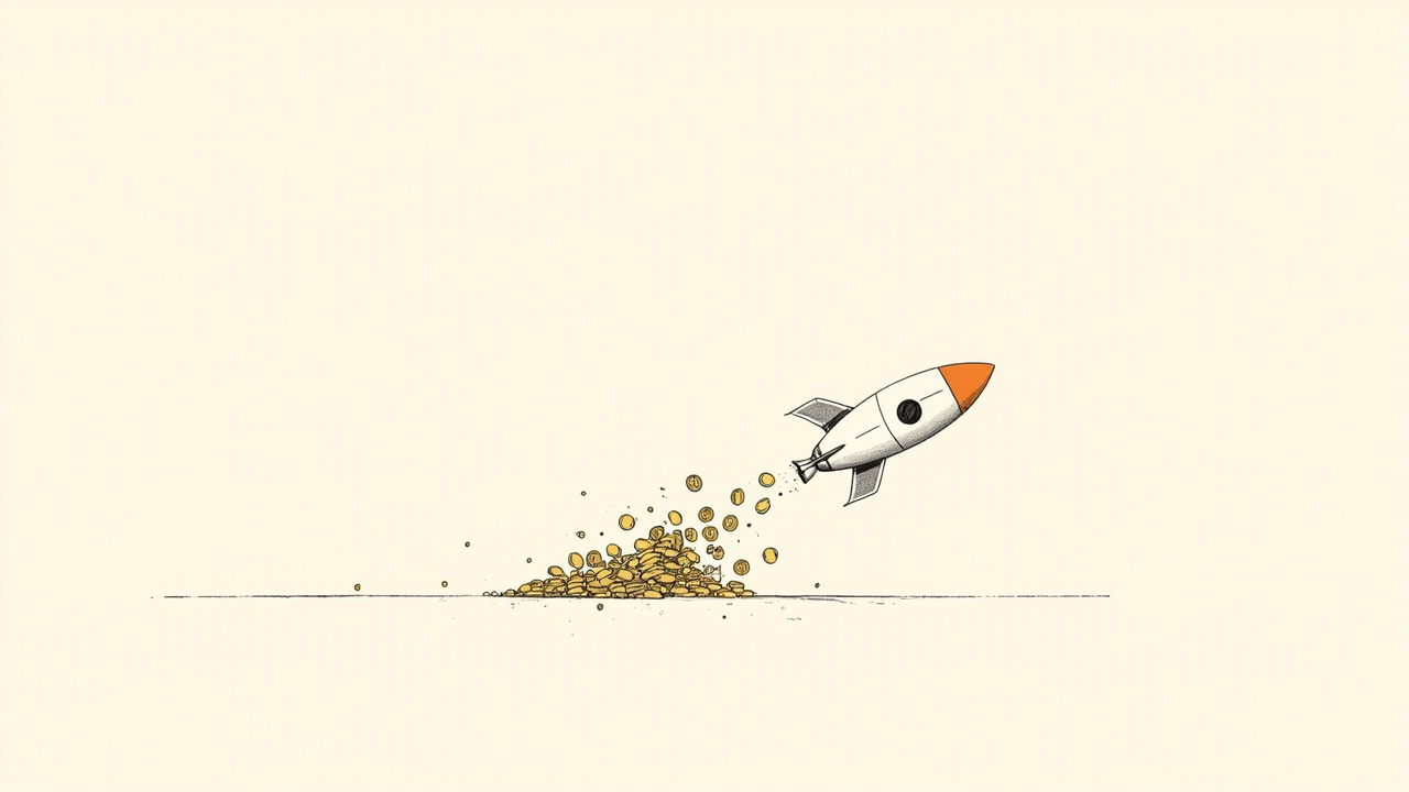 Cofre em forma de foguete transbordando moedas de ouro, rodada bilionária da startup de agentes Cognition