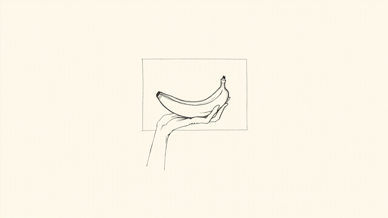 Mão retira uma banana de dentro de uma moldura de foto, edição por IA do Google Pics integrada ao Google Workspace