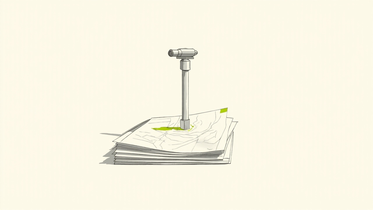 Periscópio ergue-se de mapa de site dobrado examinando o horizonte, monitoramento semanal de sitemaps de concorrentes
