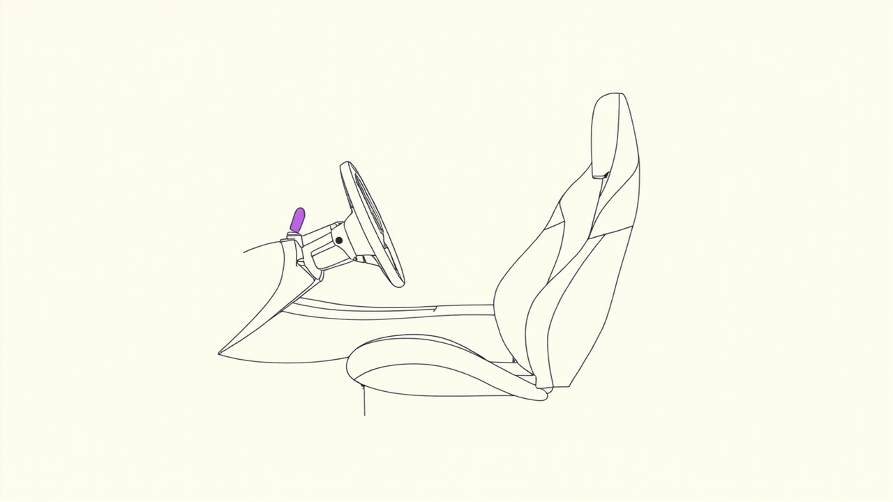 Volante ao lado de assento com botão de piloto automático sobre tela de design, quem controla quando o canvas age sozinho