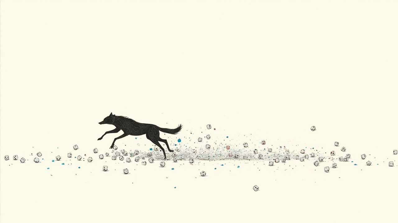 Lobo escapando por cerca feita de dados soltos em vez de barras, falha de segurança quando labs tratam contenção como probabilidade