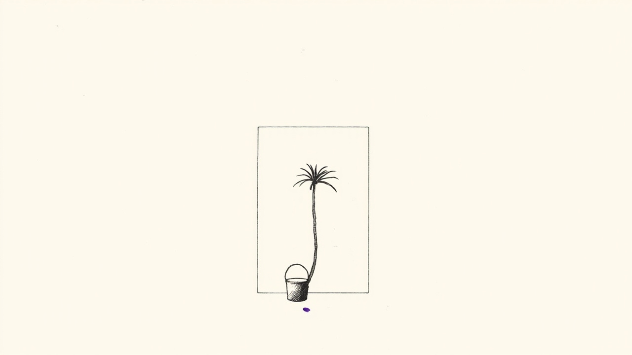 Tela de design em branco com uma palmeira de oásis brotando e sendo regada por um balde de tinta, metáfora do Project Oasis da Adobe