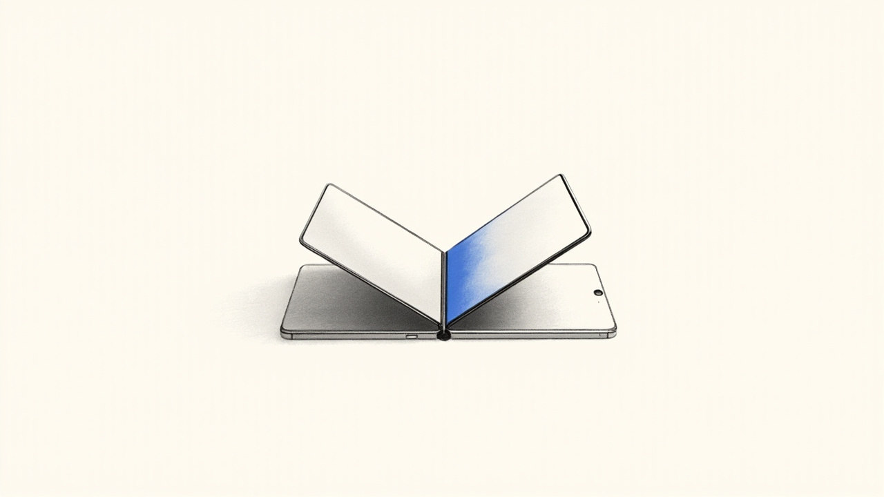 Smartphone dobrável da Apple se abrindo como um livro para dobrar o tamanho da tela, o iPhone Duo