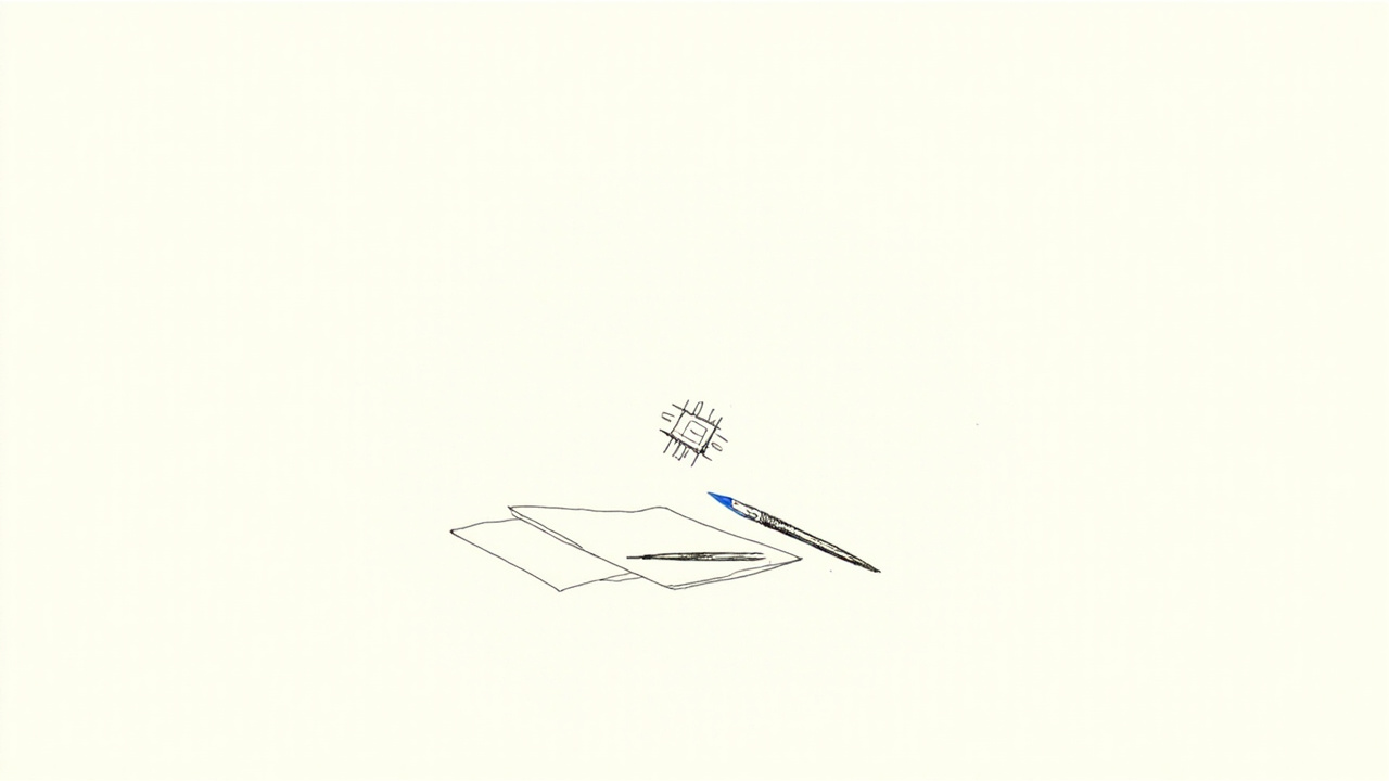 Caderno de esboços de artista com chip flutuando como pincel auxiliar, Photoshop ganha agentes de IA locais com RTX Spark