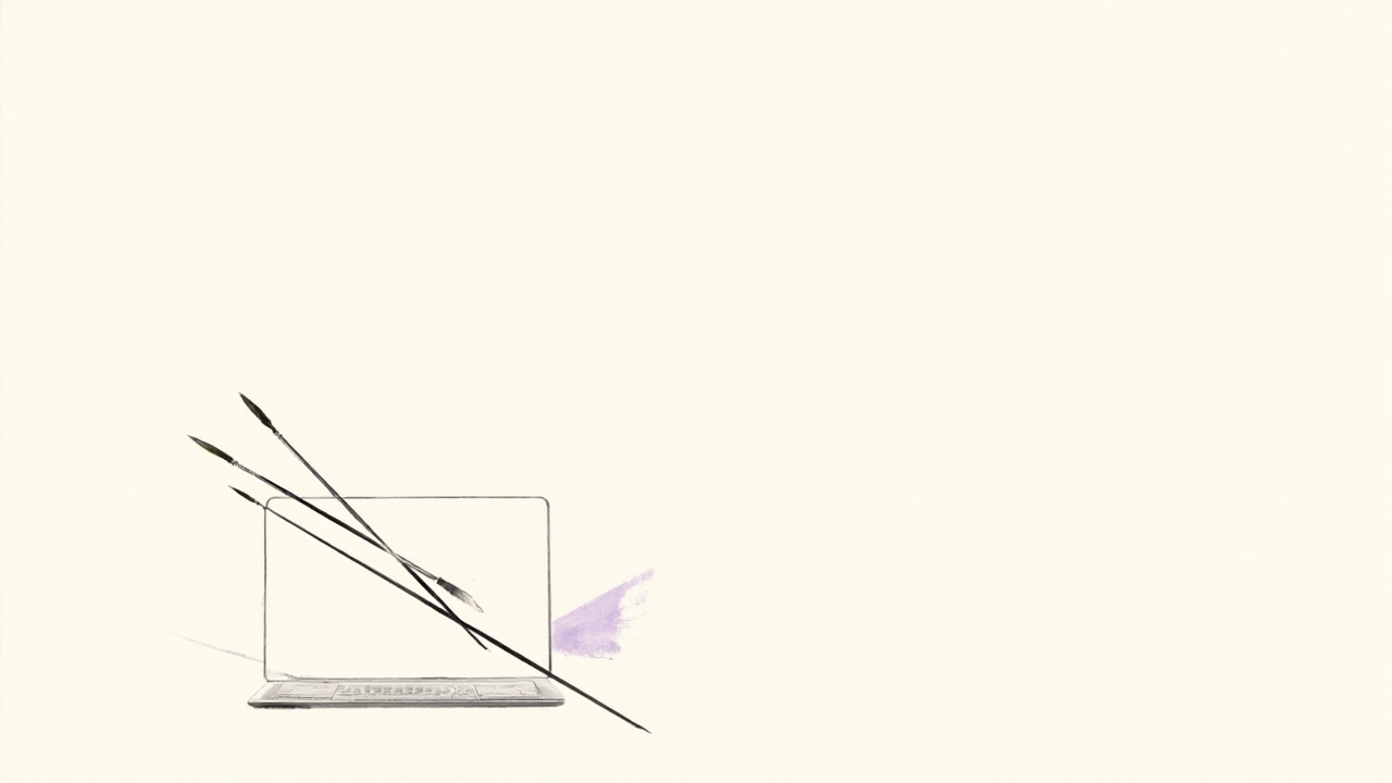 Quatro pincéis se fundem em um só sobre notebook, integração das ferramentas Affinity e Cavalry no Canva ProSuite