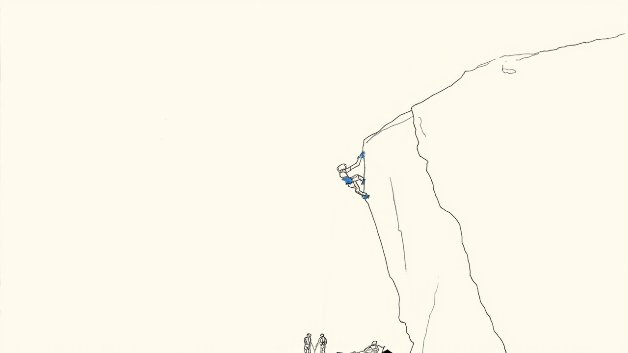 Robô escalador agarra paredão enquanto outros descansam no acampamento, RL Never Give Up em problemas difíceis
