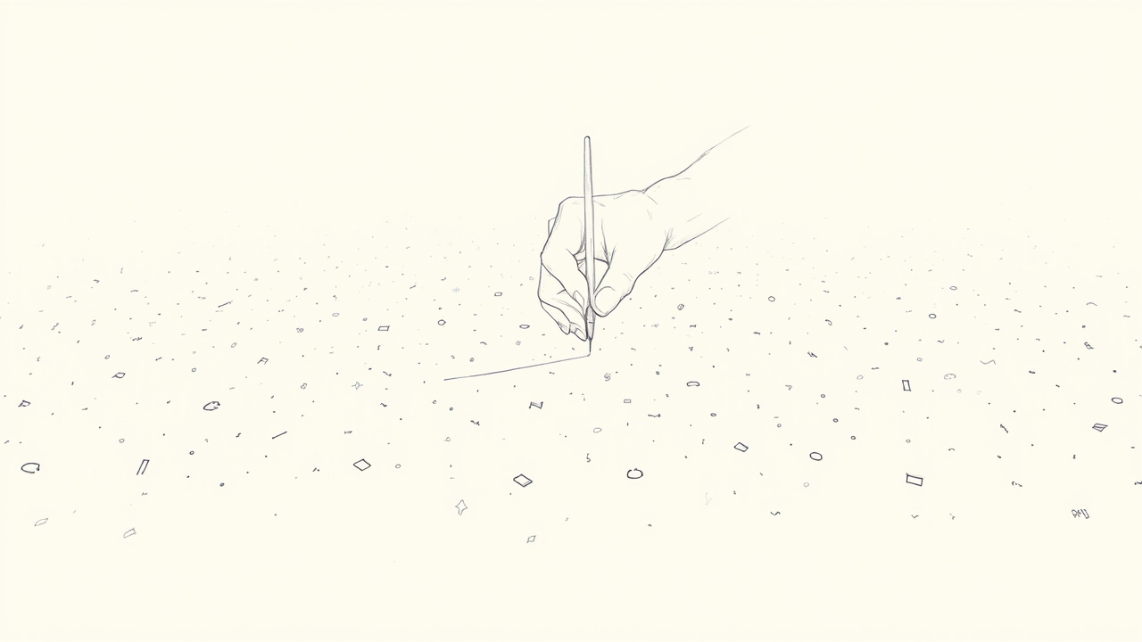 Mão de artista desenhando centenas de mini ícones em mesa de desenho, criação manual do conjunto de ícones do Cursor