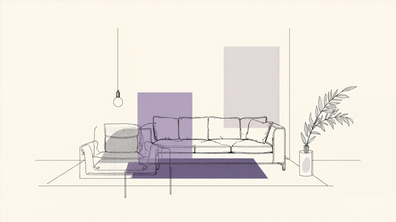 Foto de sala se divide em amostras de móveis, tinta e lâmpadas, IA Restyle do Pinterest redesenhando ambientes a partir de foto