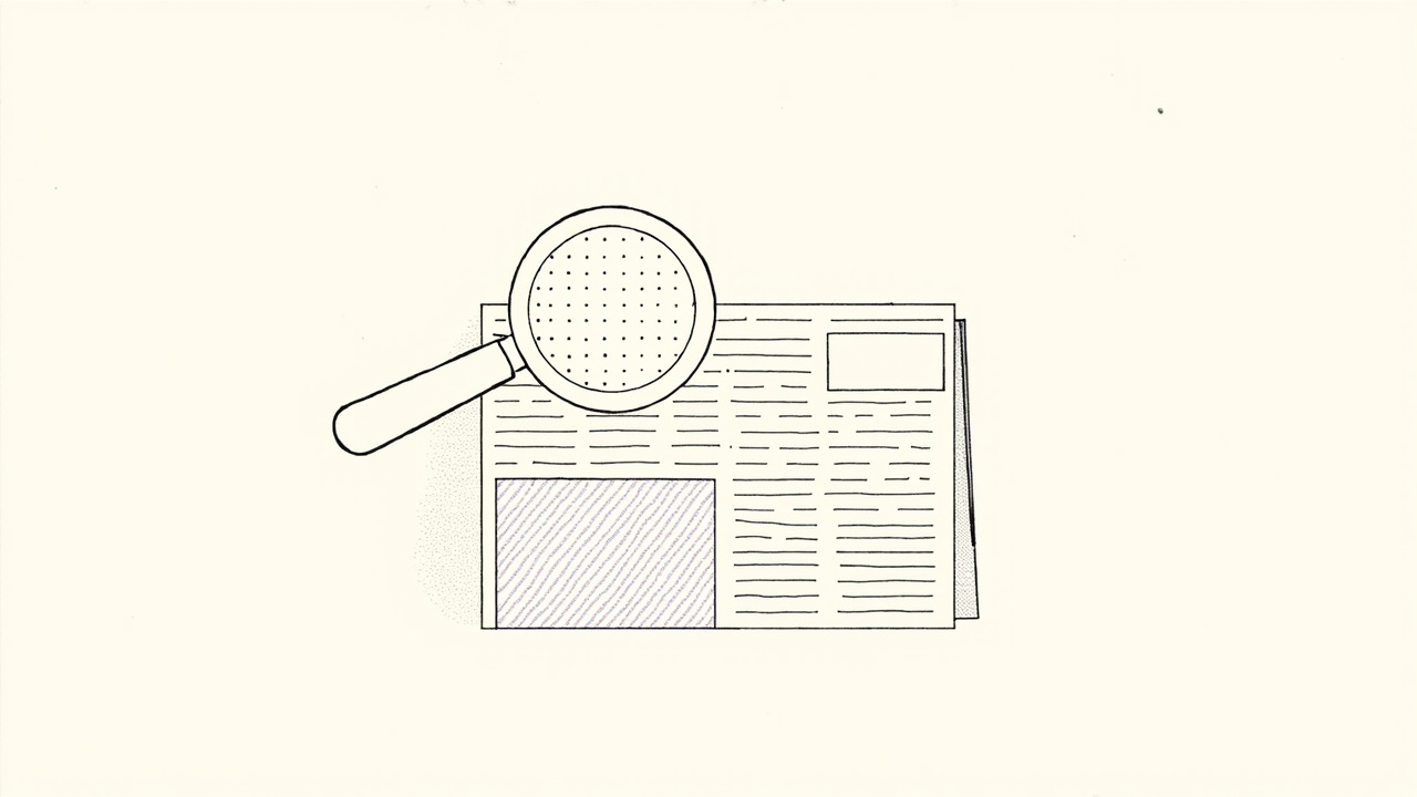 Lupa pairando sobre jornal construído com grade de pontos organizada, metáfora da nova identidade do crítico climático Brandmelder