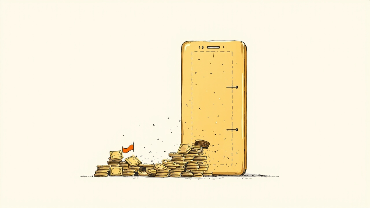 Moedas de jogo mobile se acumulando em cofre gigante, metáfora do crescimento de 60% do AppLovin em gastos de anúncios