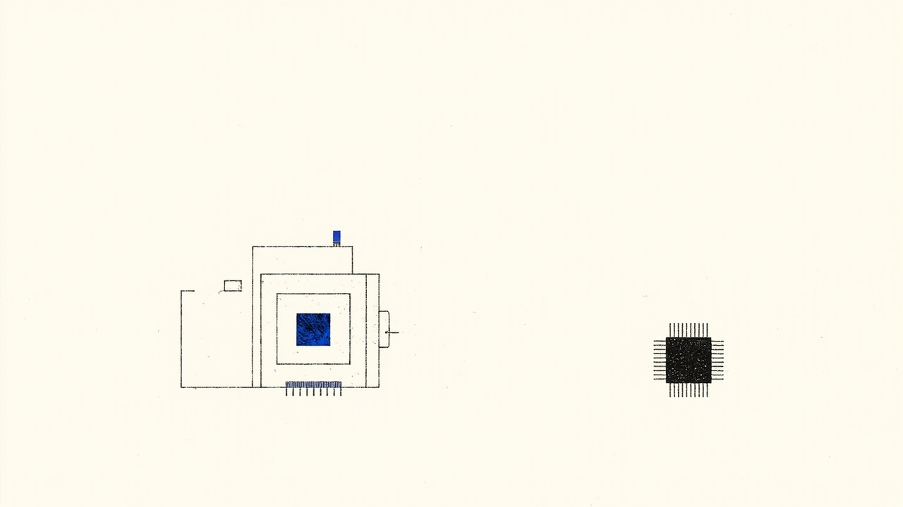 Máquina Enigma antiga imprime mensagem decodificada ao lado de chip de IA moderno, feito do GPT-6 Astra da OpenAI