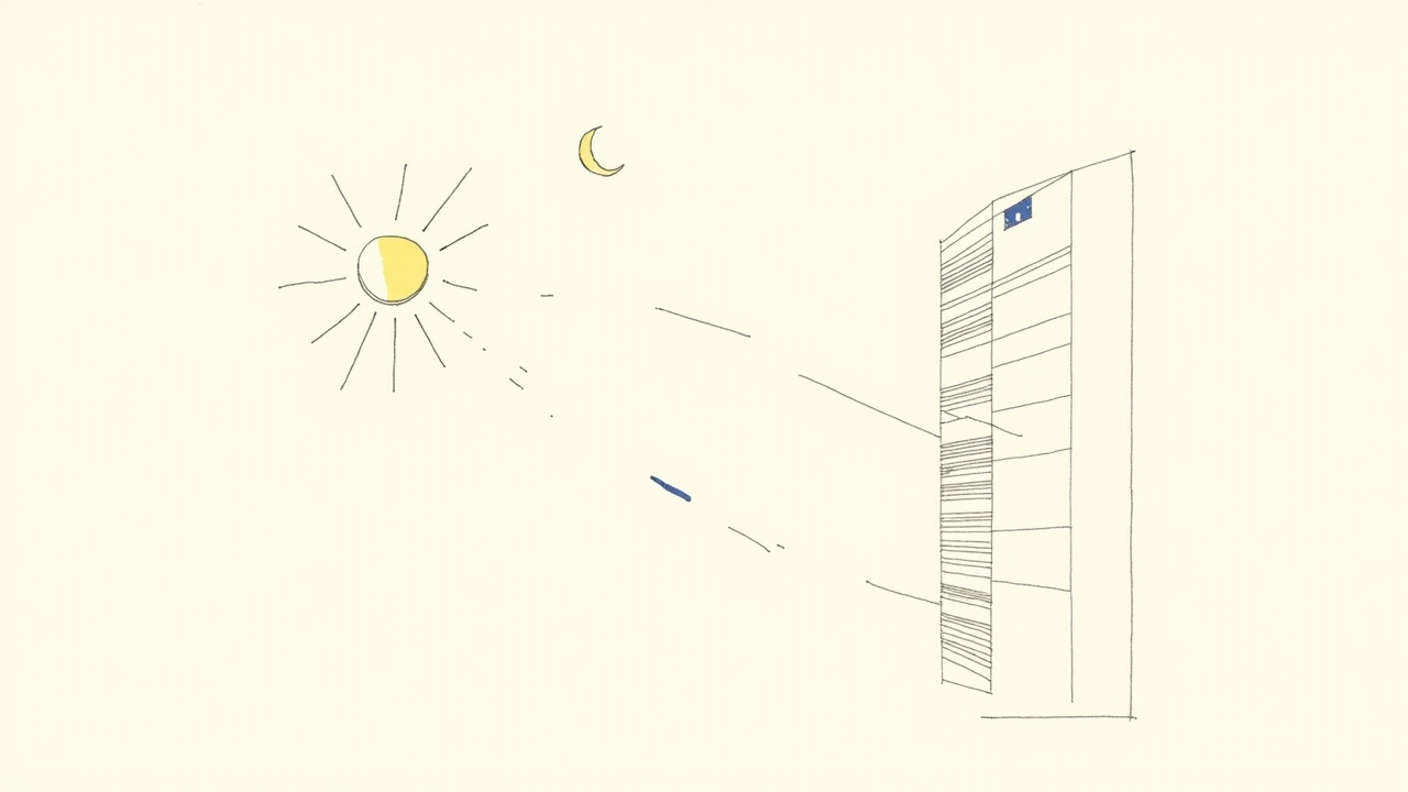 Sol e lua girando ao redor de uma torre de data center, metáfora dos novos modelos GPT-6 Sol e Luna da OpenAI