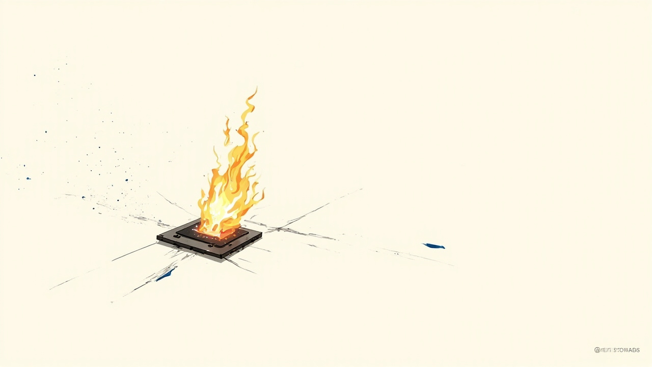 Brasa brilhante sobre chip de GPU com fogueira grande ao fundo, metáfora do Ember-1 derivado do Kimi K3