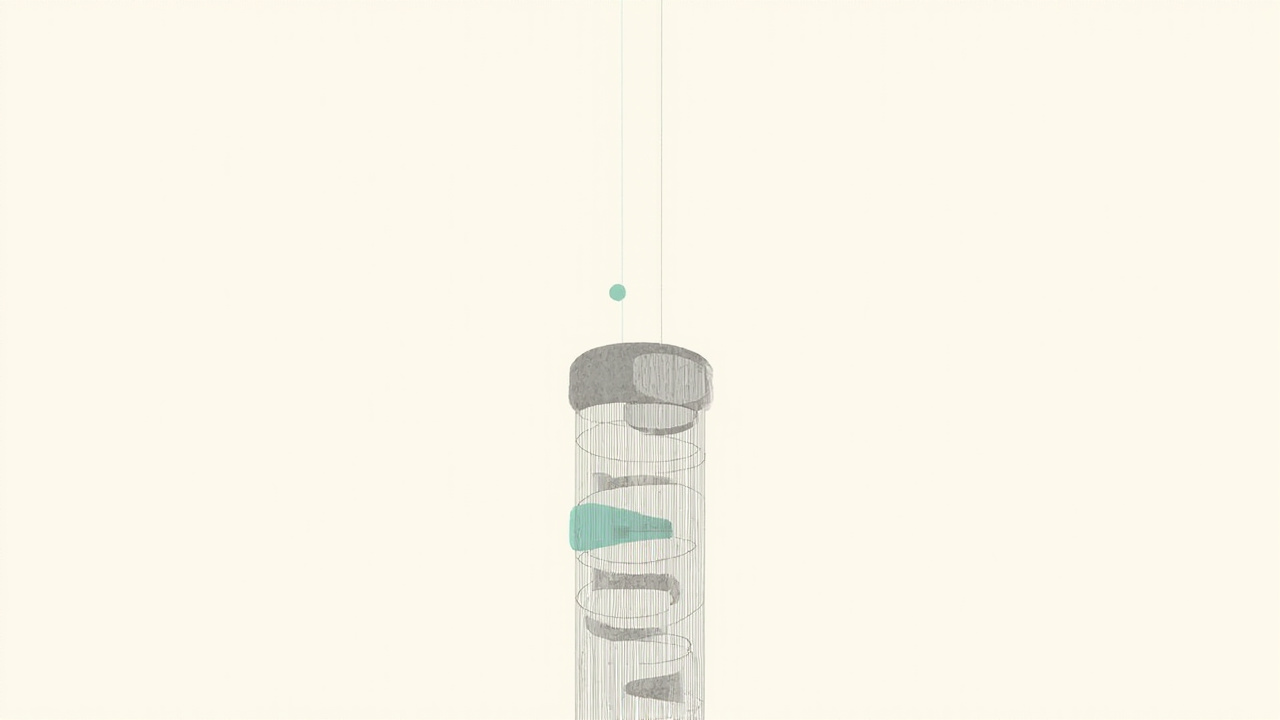 Torre rolável de linhas de diff sustentada por engrenagens, metáfora da renderização de PRs gigantes no app Copilot