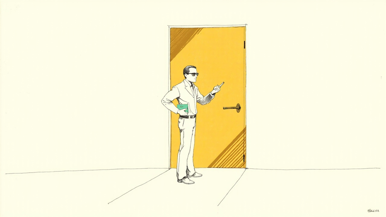 Segurança com lista miniaturizada guardando porta dourada de casa cheia, checagem instantânea de username do Instagram