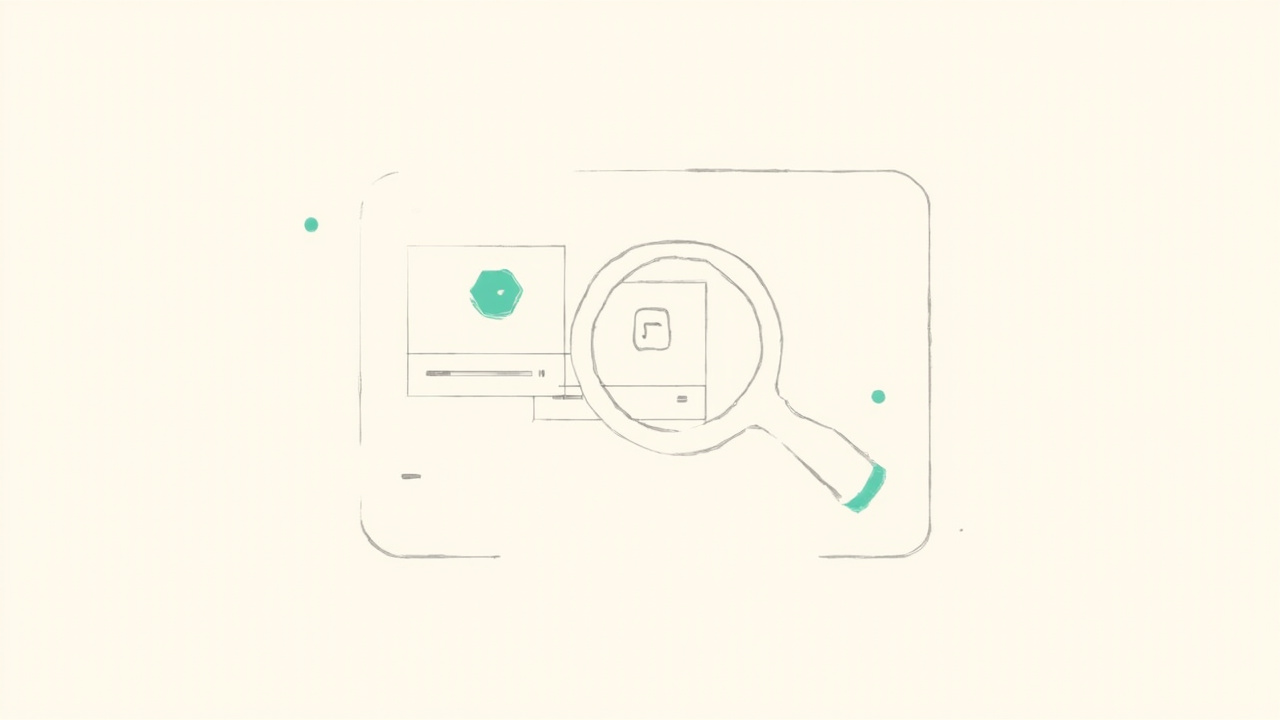Lupa com ícone de screen reader inspecionando janelas de UI dentro de app maior, teste de acessibilidade em apps MCP