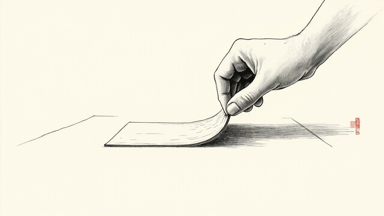 Mão esculpindo placa de alumínio curvada sobre mesa de desenho minimalista, retratando envolvimento direto de John Ternus no design da Apple