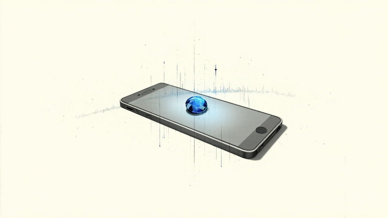 Gema luminosa dentro de um celular refletindo texto, áudio e vídeo, metáfora do EmbeddingGemma 2 multimodal do Google