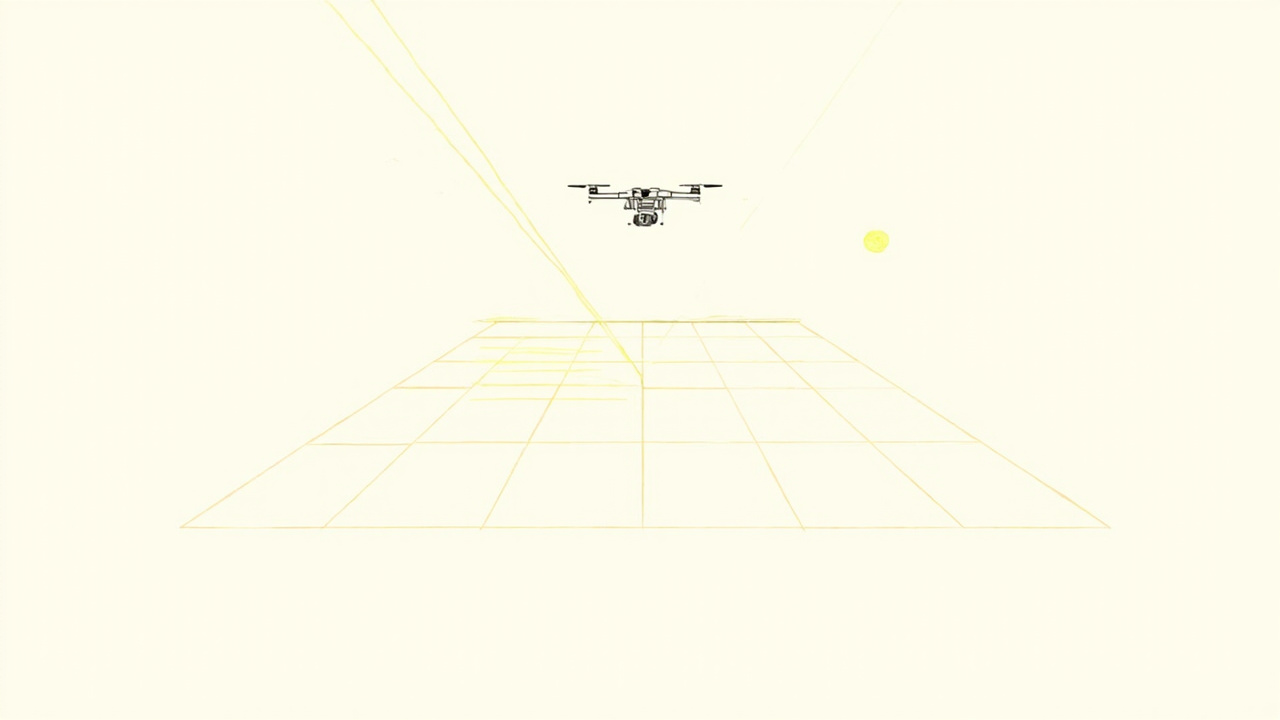 Pista de dança iluminada com drone de câmera sobre ela e feixes de luz, metáfora de eventos de marca que geram conteúdo