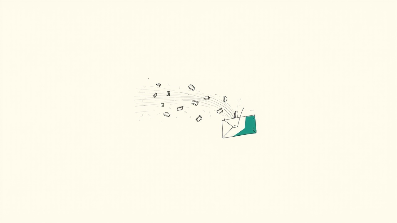 Fluxo de pequenos tokens entrando em um único envelope fechado, metáfora de salvar respostas de IA como mensagens completas