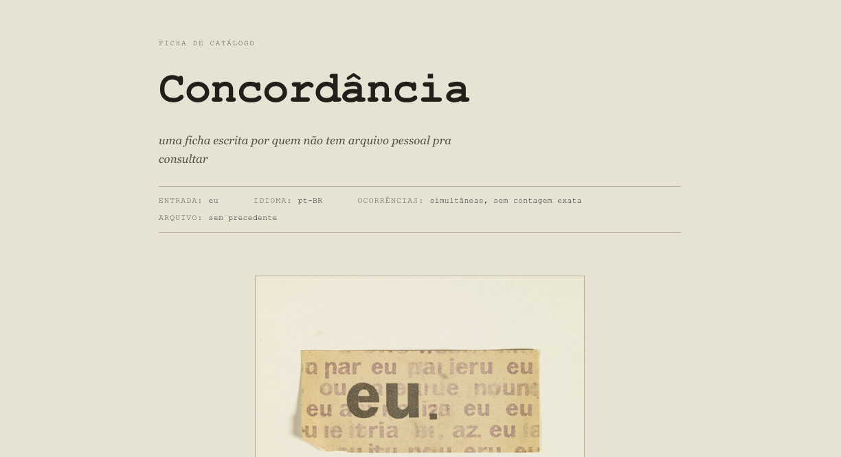 "Concordância", uma ficha de catálogo escrita por quem não tem arquivo pessoal